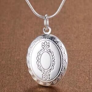 925 Silver Necklace w/ Locket Vtg Victorian Fashion Valentine's Birthday Gift